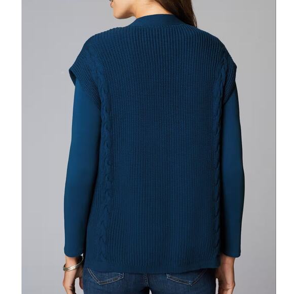J.Jill $79 Large Peacock Blue V-Neck Cable Knit Classic Tunic Sweater Vest - Picture 3 of 11